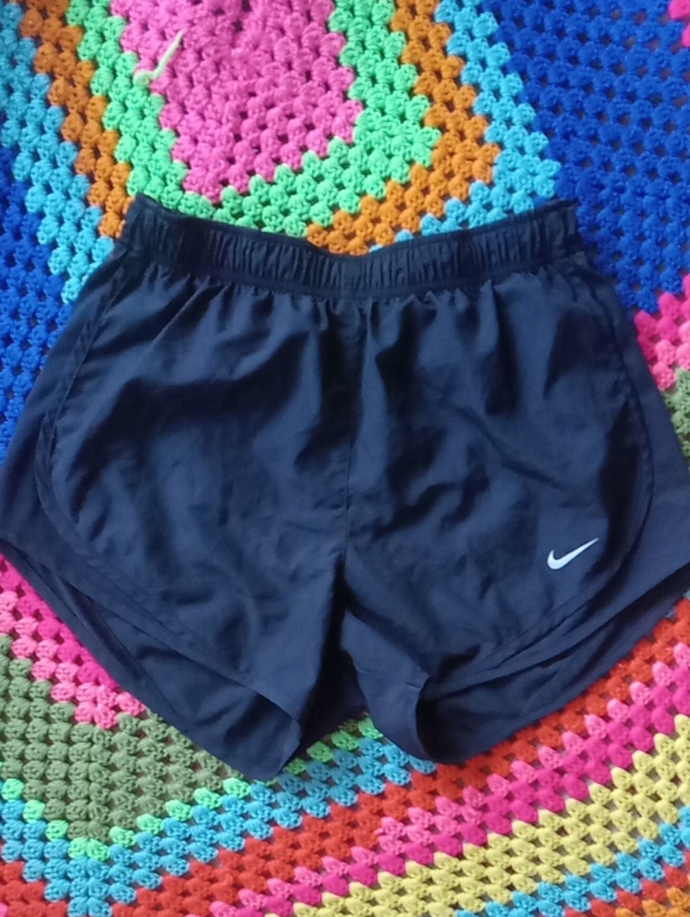 Nike Women's Black Athletic Running Shorts with White Swoosh